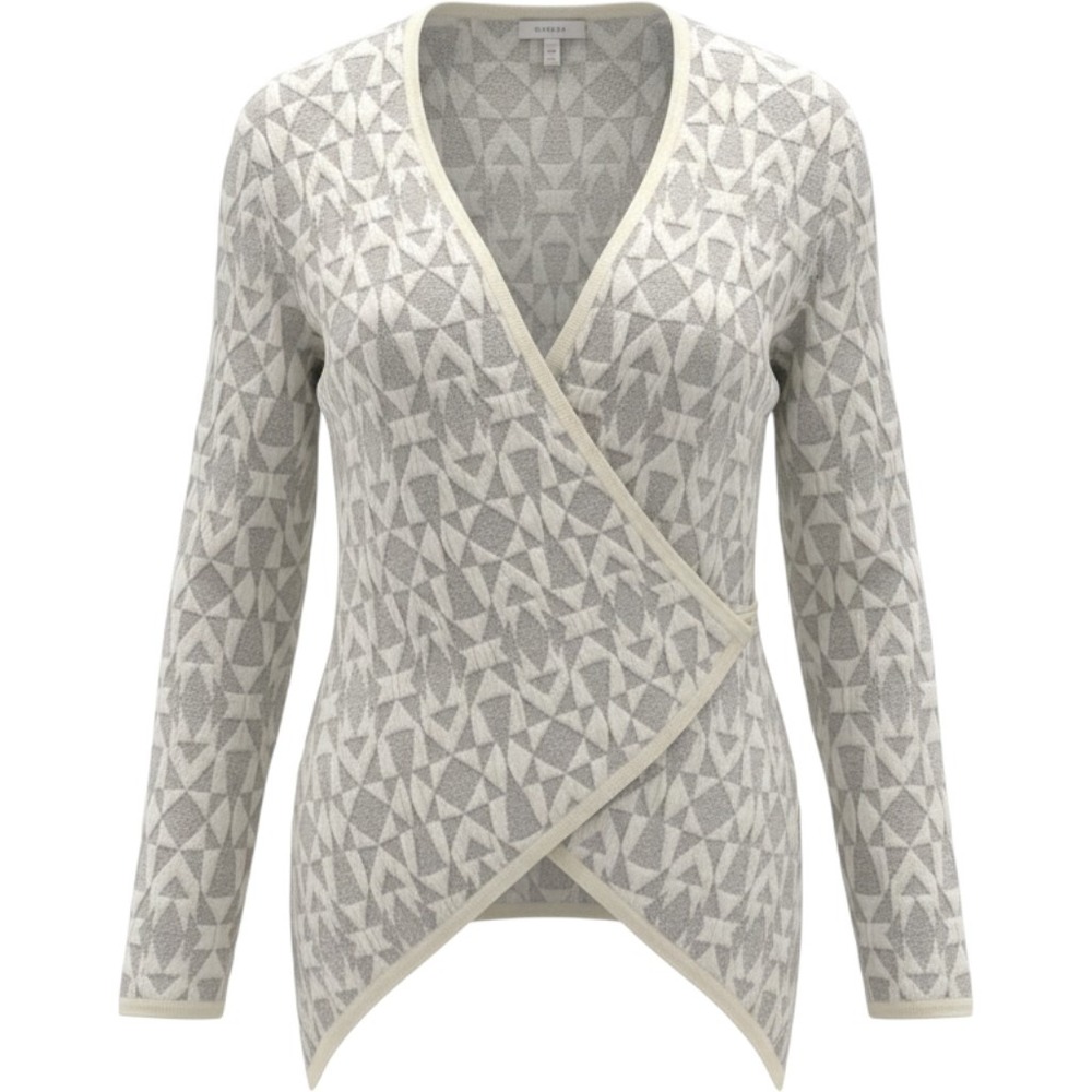 Moth Anthropologie Gray Cream Geometric Asymmetrical Wool Blend Cardigan Medium